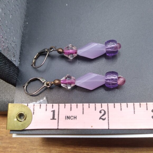 Purple Glas Stones and Glass Pearls Necklace and Earrings Set - Picture 2 of 6